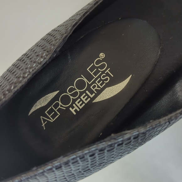 NWT Aerosoles Heel Rest Good Lux Peep Toe Pumps 9.5 Black Faux Snakeskin Pattern - Picture 5 of 16